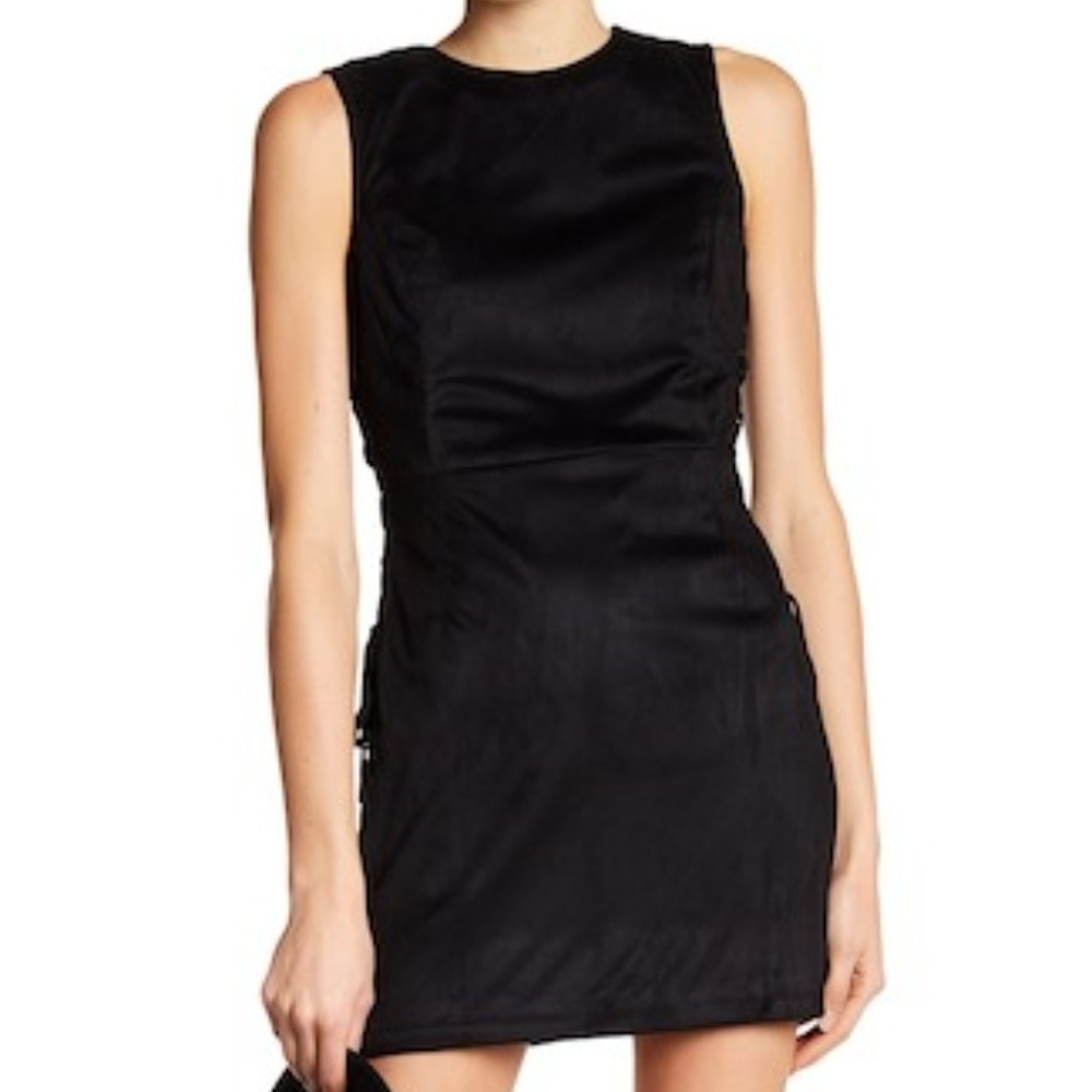 MISS ME women S dress No Love Lost faux‎ suede black sleeveless  cocktail LBD